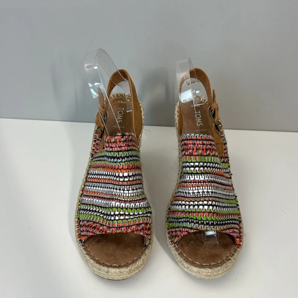 Toms Monica Wedge Espadrille Global Woven Sandals Size 9.5 Boho Hippie Festival